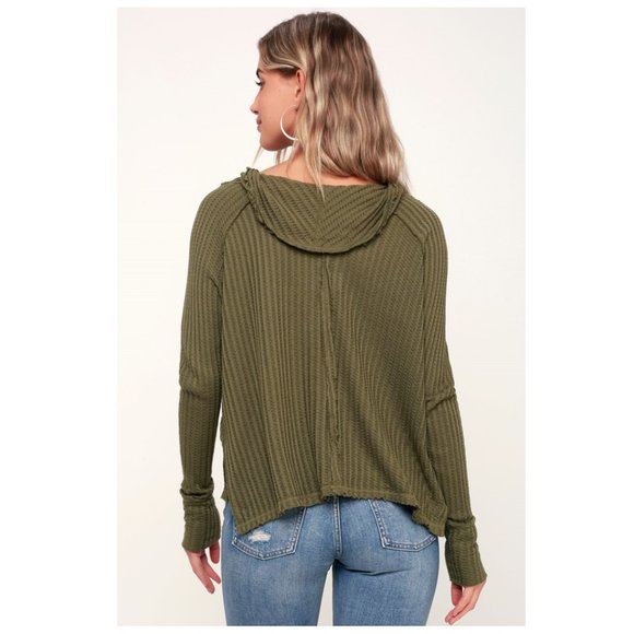 Free People olive colour waffle top - Picture 4 of 5